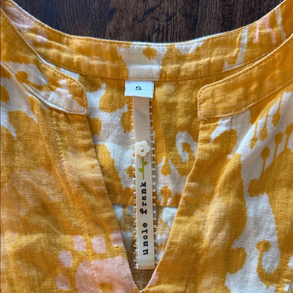 Uncle Frank Mustard and Cream cap sleeve linen dress. Sz S. - Picture 2 of 6